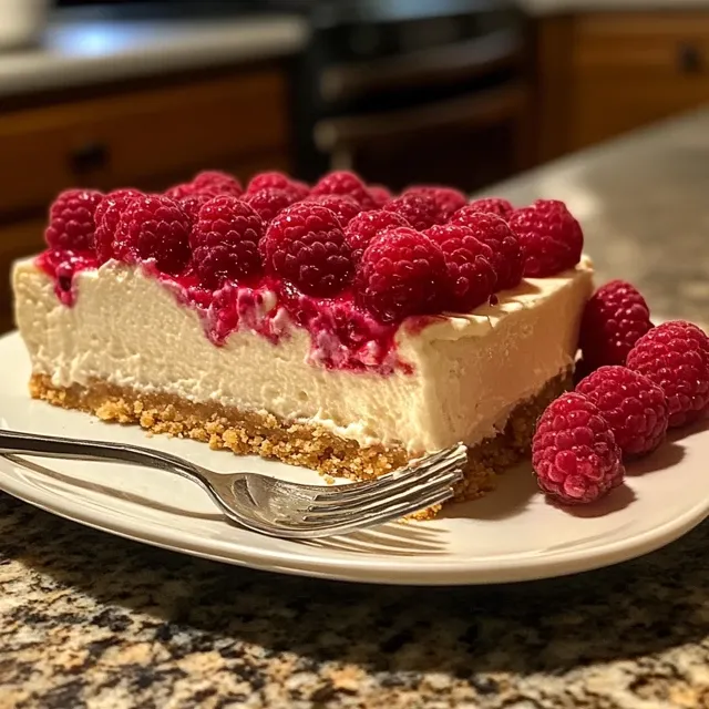 Cheesecake sans cuisson aux framboises et spéculoos