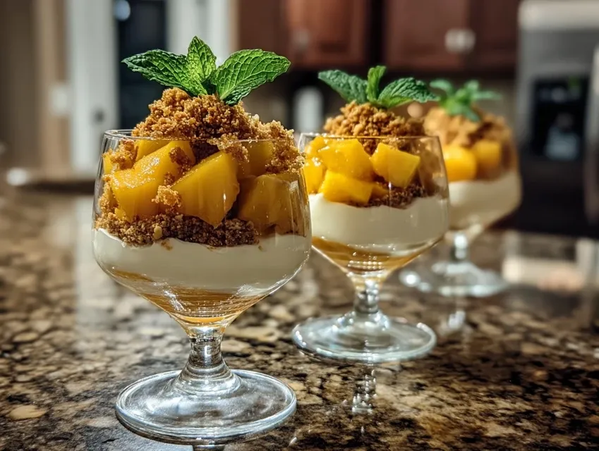 Verrines de pêche au mascarpone et éclats de spéculoos