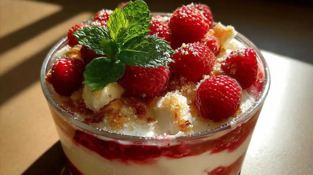 verrines framboise, mascarpone et éclats de meringue